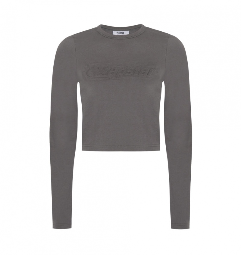 Trapstar Hyperdrive Cropped Long Sleeve Top Tornado Grey | QNMC13860