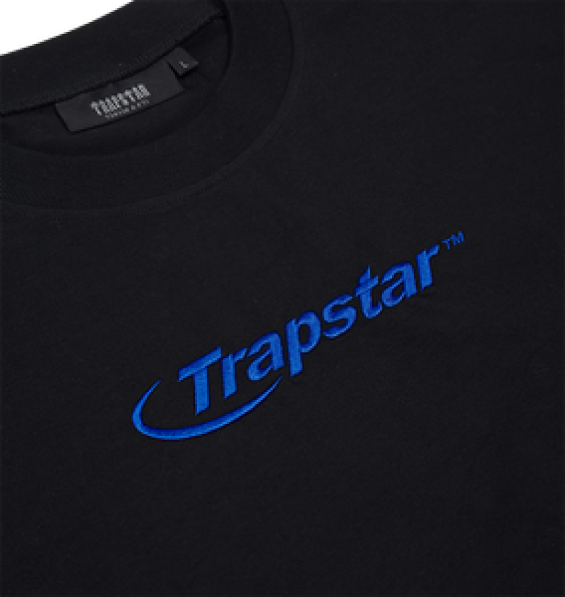 Trapstar Hyperdrive Embroidered Tee Black/Blue | KWZH54201