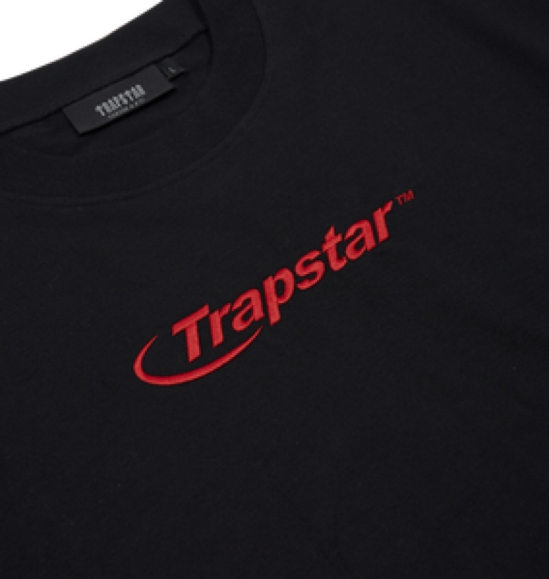 Trapstar Hyperdrive Embroidered Tee Black/Red | RTHA85734