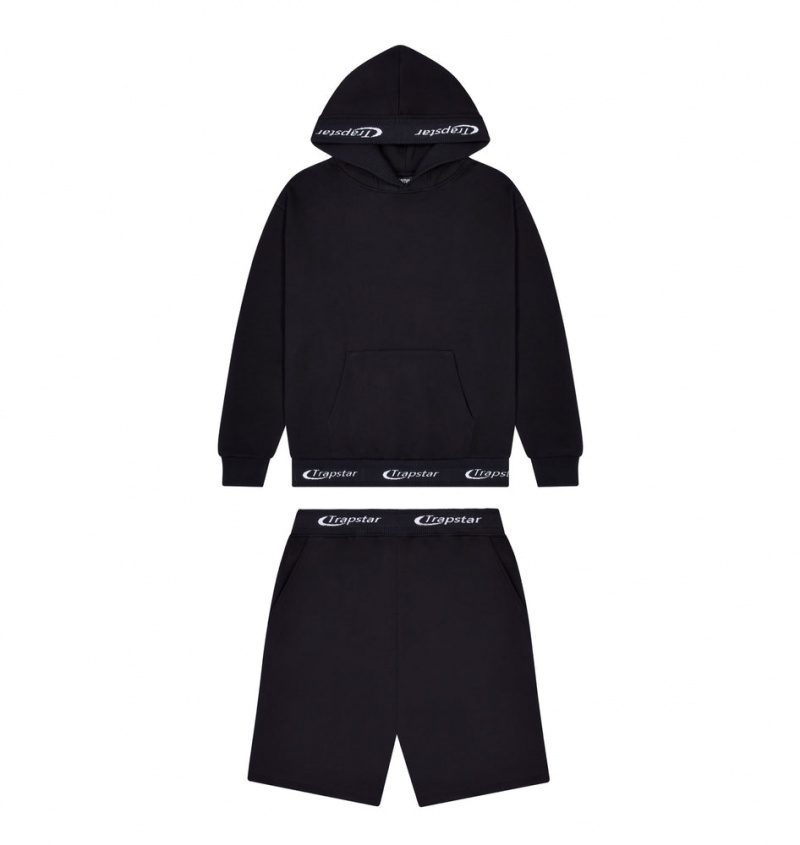 Trapstar Hyperdrive Rib Hoodie Shorts Set Black | PCYL10356