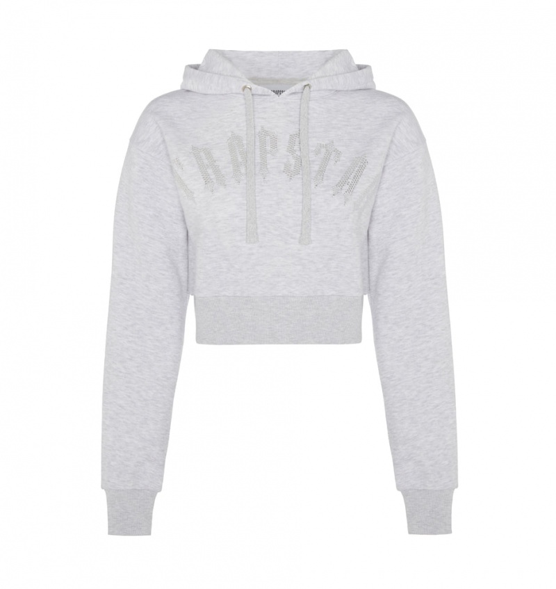 Trapstar Irongate Stud Cropped Hoodie Grey | FTAK79032