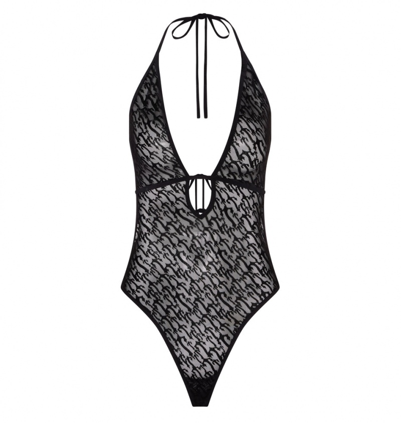 Trapstar Jacquard Mesh Halterneck Bodysuit Black | XKQO90876