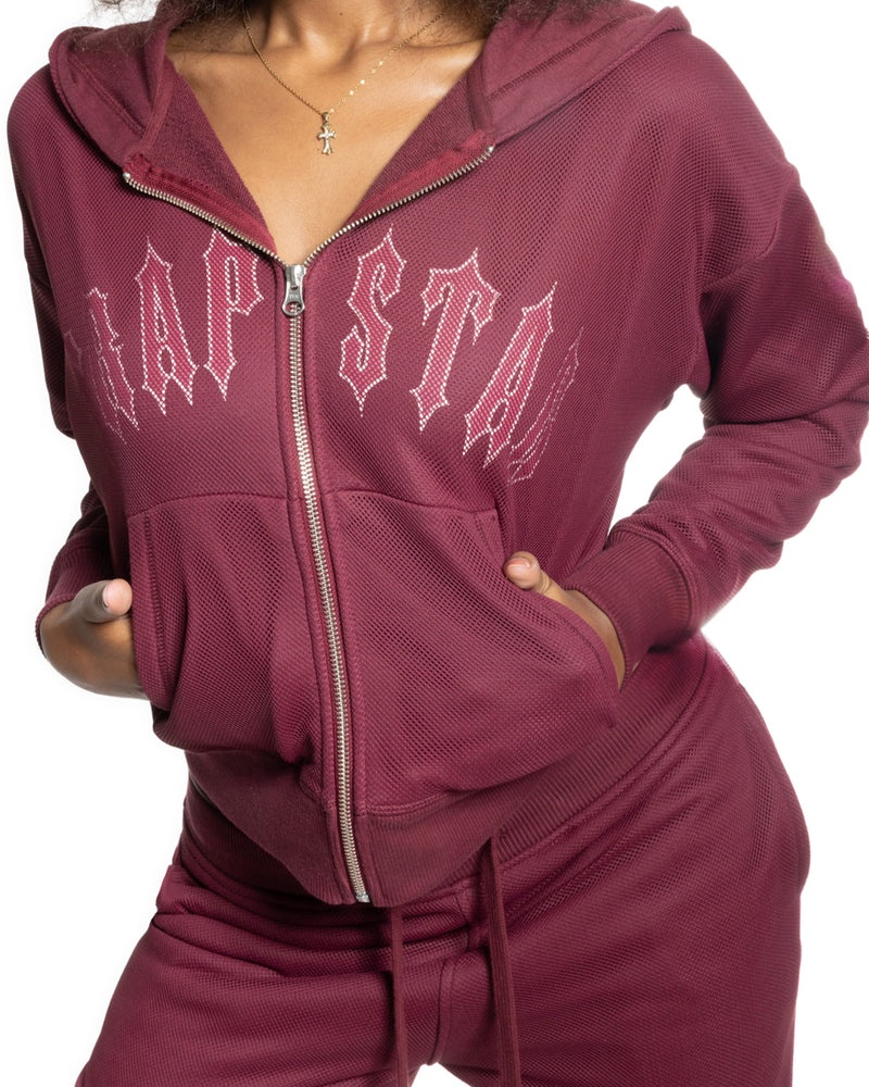 Trapstar Mesh Irongate Arch Hoodie Burgundy | VQKB14926