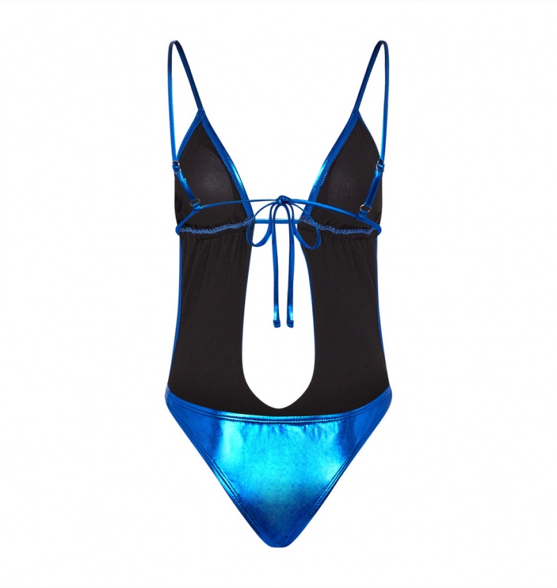 Trapstar Metallic Cutout One Piece Swimsuit Blue | YTXB78561