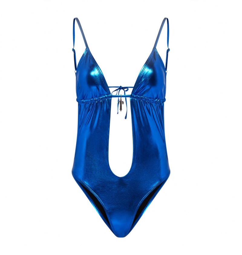 Trapstar Metallic Cutout One Piece Swimsuit Blue | YTXB78561