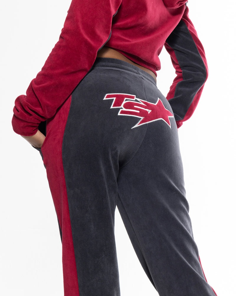 Trapstar TS-Star Velour Track Bottoms Burgundy | EGKO86540