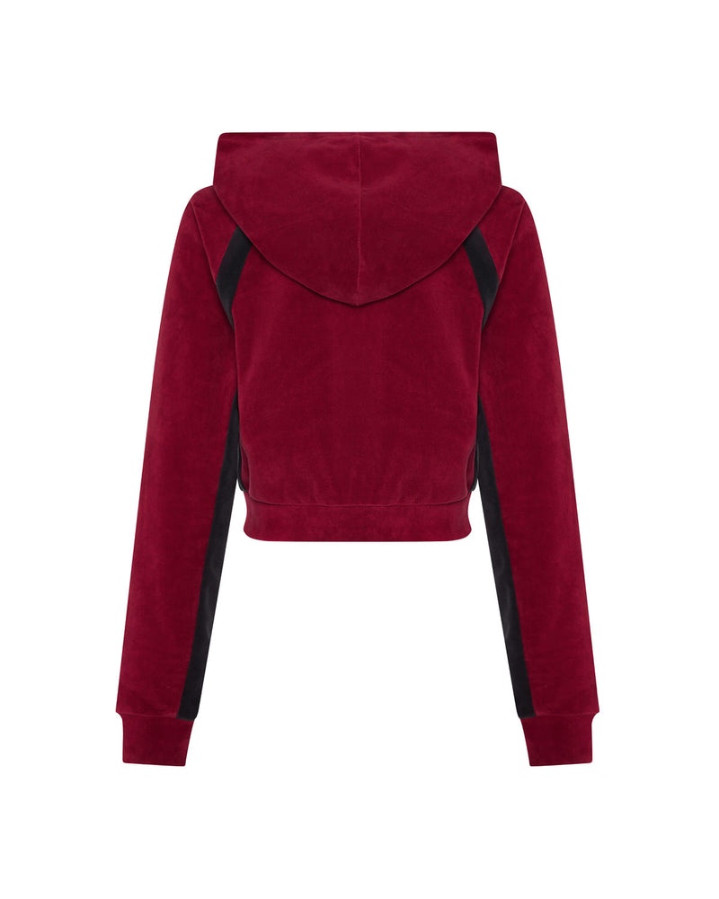 Trapstar TS- Star Contrast Panel Velour Hoodie Burgundy | THGI56234