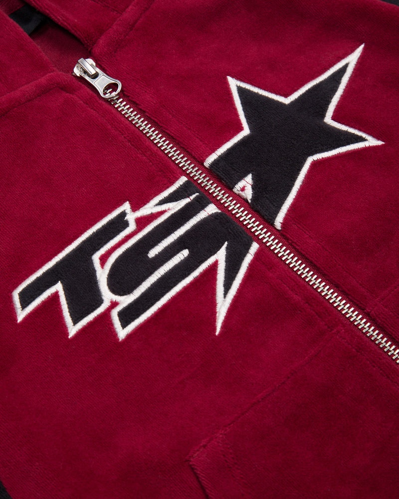 Trapstar TS- Star Contrast Panel Velour Hoodie Burgundy | THGI56234