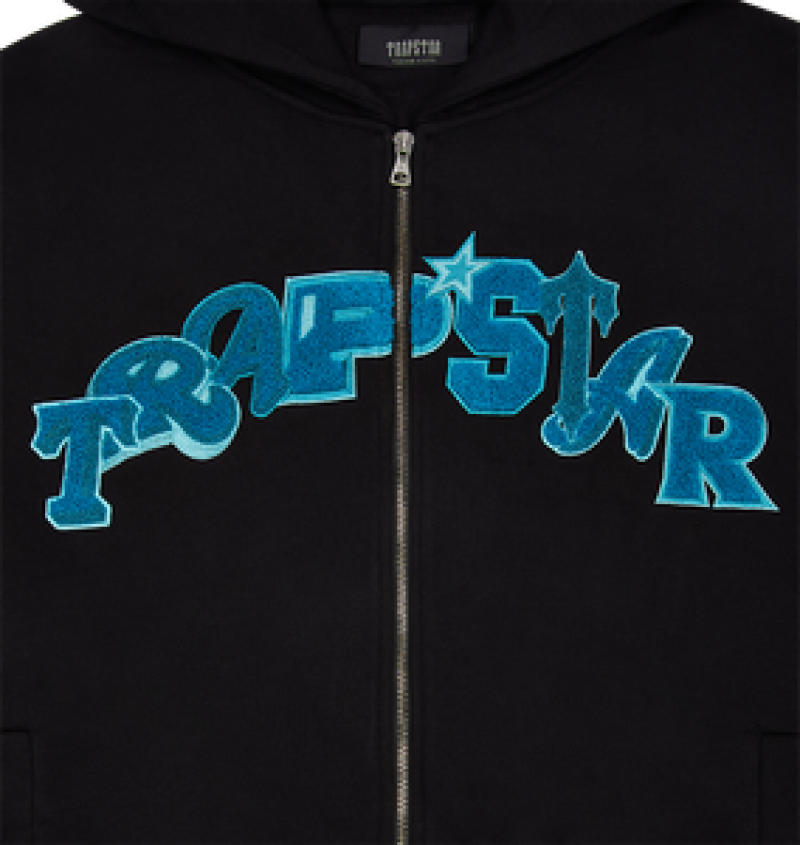 Trapstar Wildcard Chenille Hoodie Black/Teal | AEDZ39516